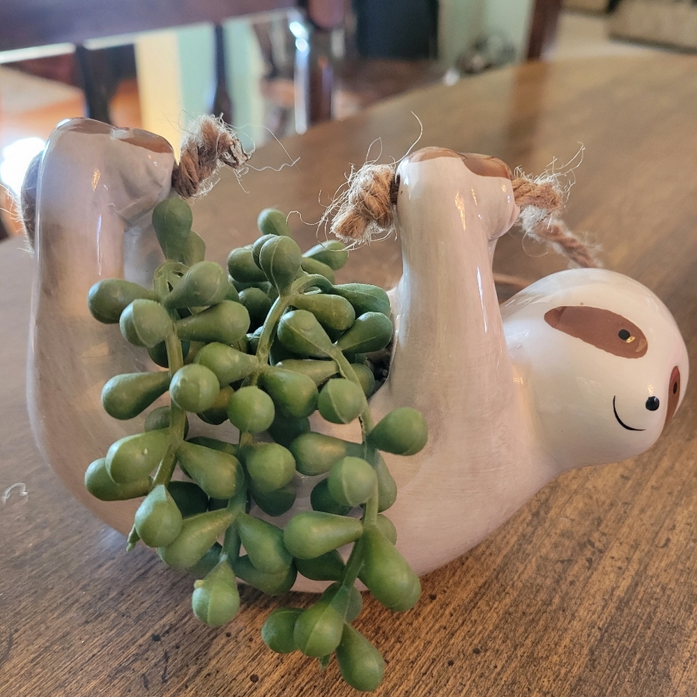 Sloth Planter with Faux Greenery